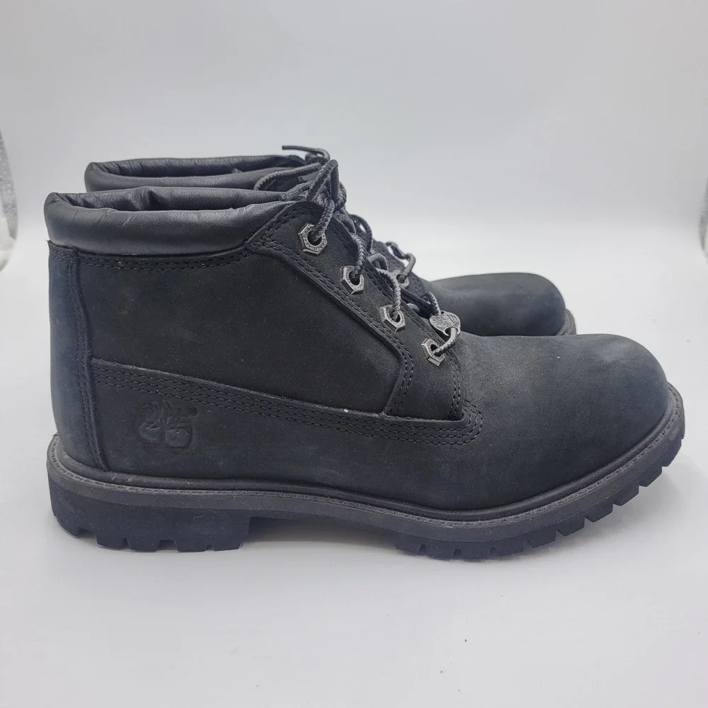 Timberland Nellie Double Waterproof Ankle Boots Black‎ Nubuck Leather Womens 7.5